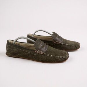 Cole Haan Olive Green Suede Slip-On Driving Loafers